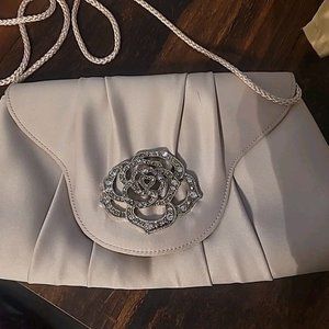 Kate Landry Beige Cloth Evening Clutch Purse With Rhinestone Clasp